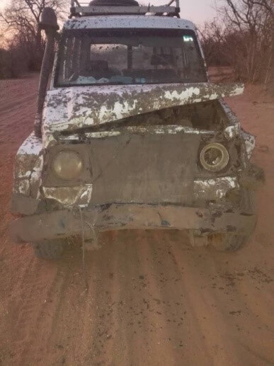 front view of muddy truck